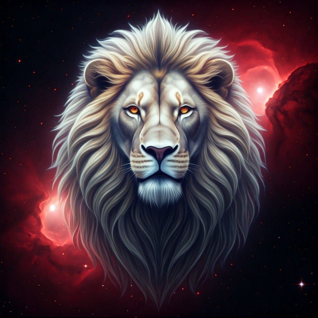 Radiant Galactic Lion Roaring in Dreamy Light