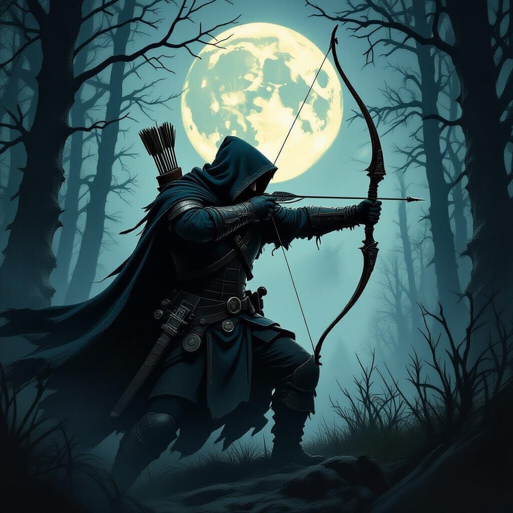 Witch Hunter in Dark Forest, Frazetta Style