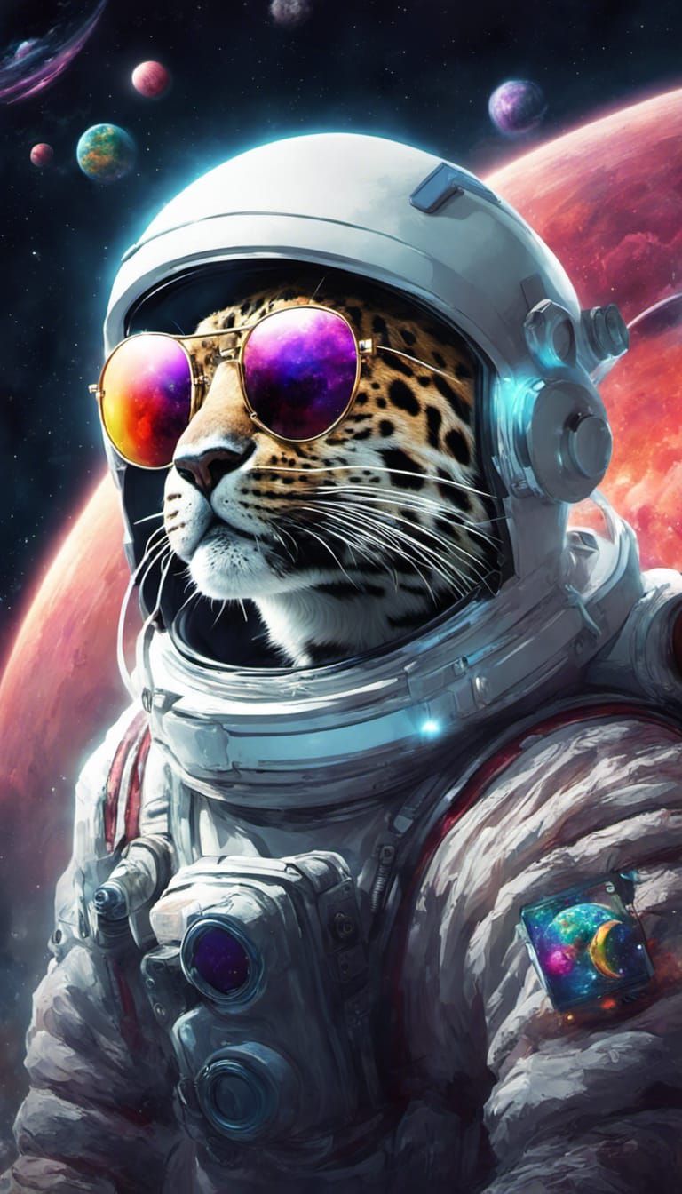 Leopard Astronaut in Space, Digital Art