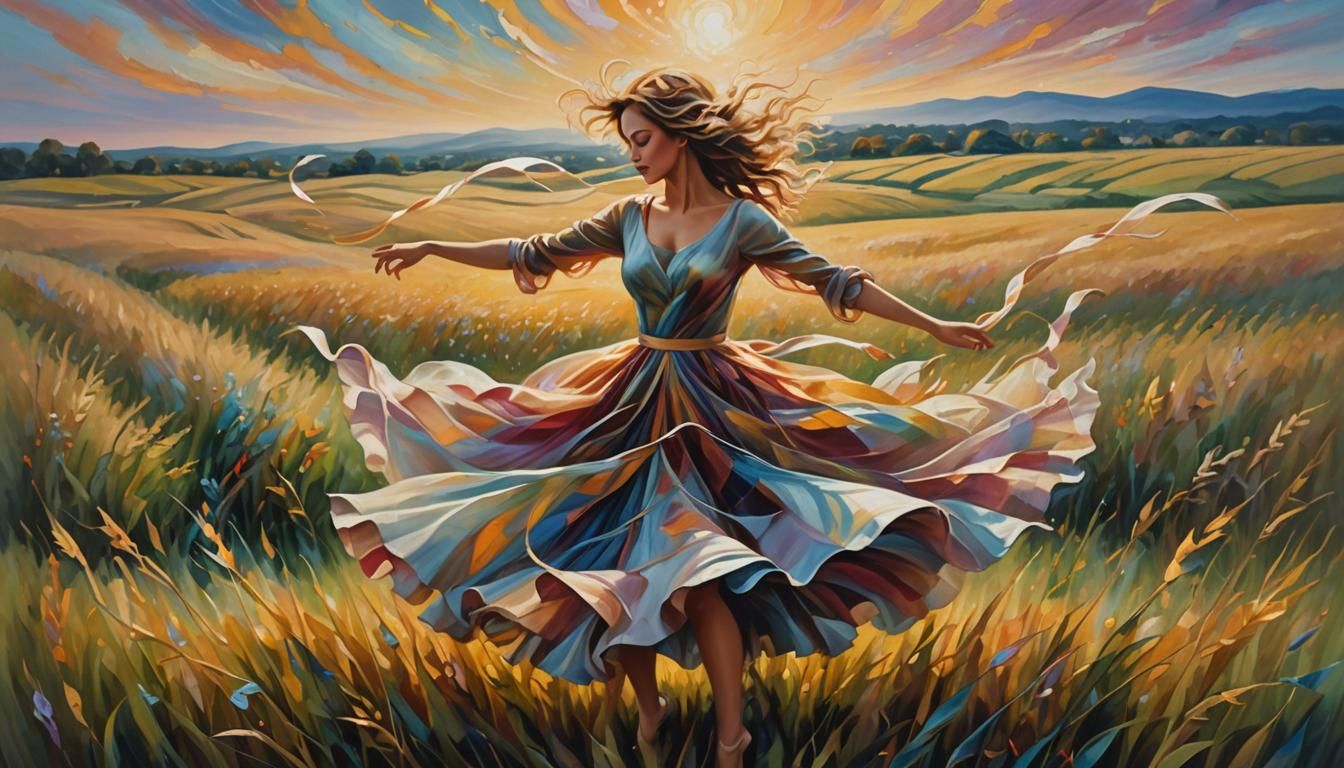 Ethereal Dancer: Wind Swirls in Triadic Colors