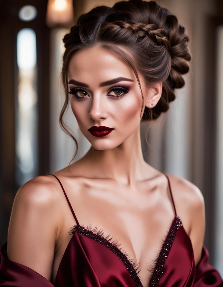 Teenage Girl in Red Gown with Gold Accessories