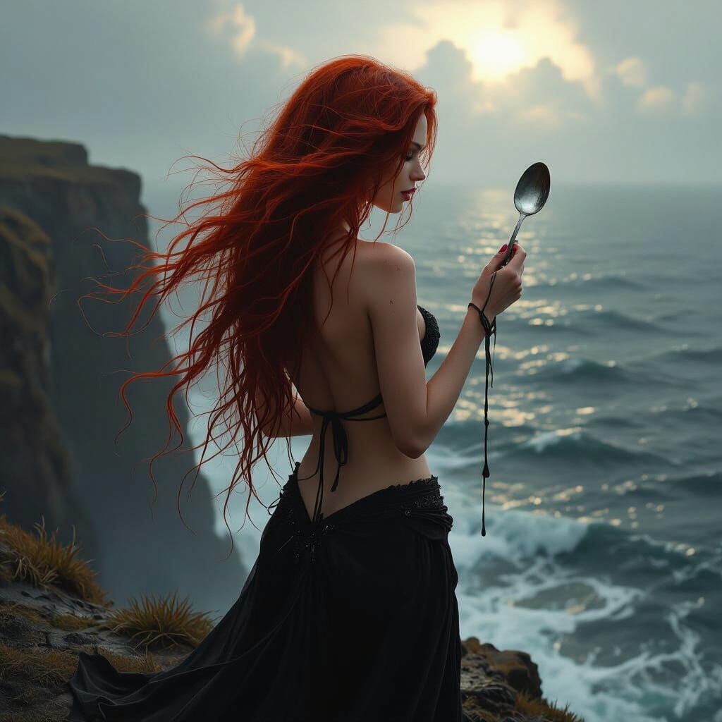 Woman on Cliff Edge in Macabre Style