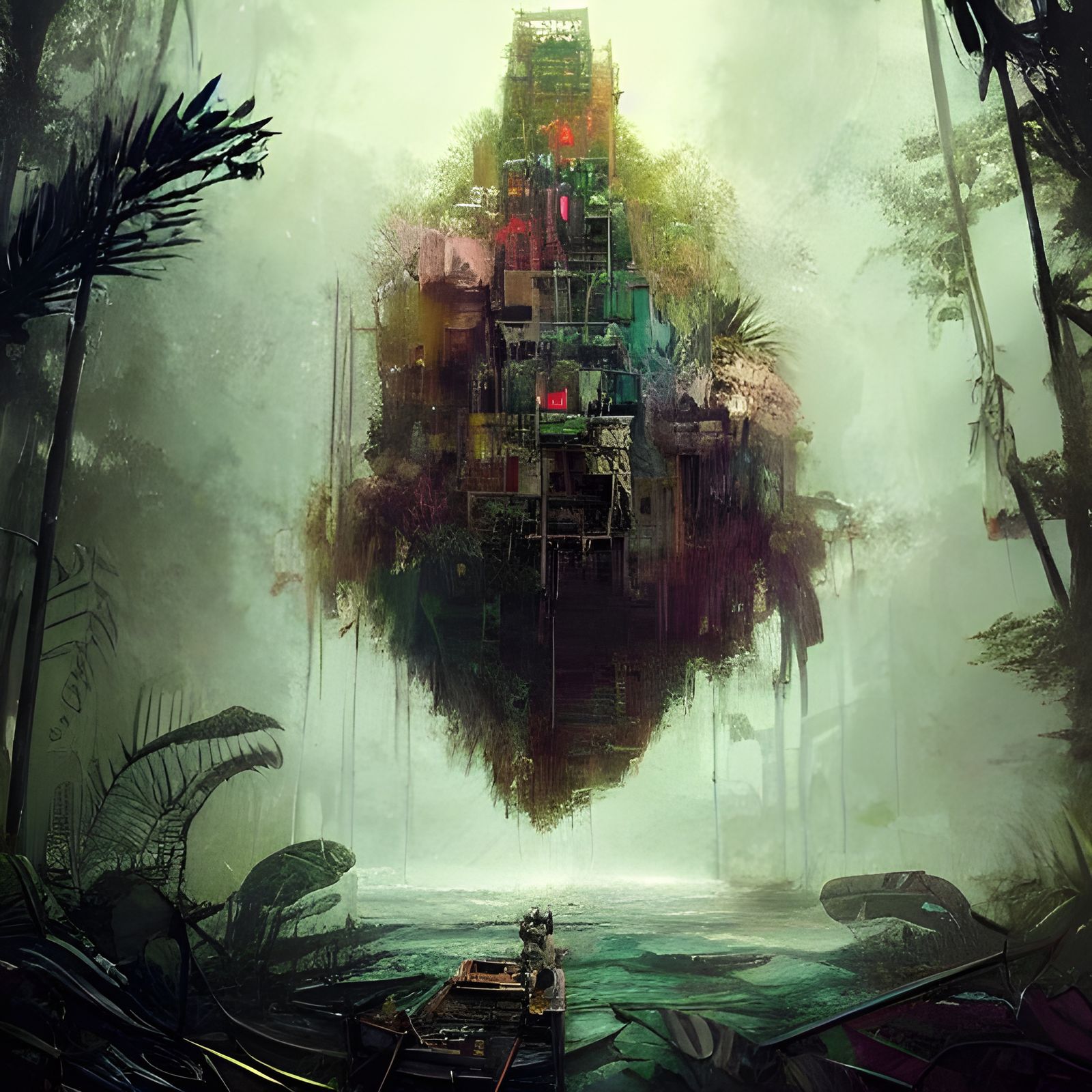 Jungle Ship: Abandoned Vessel in Fantasy Art Style