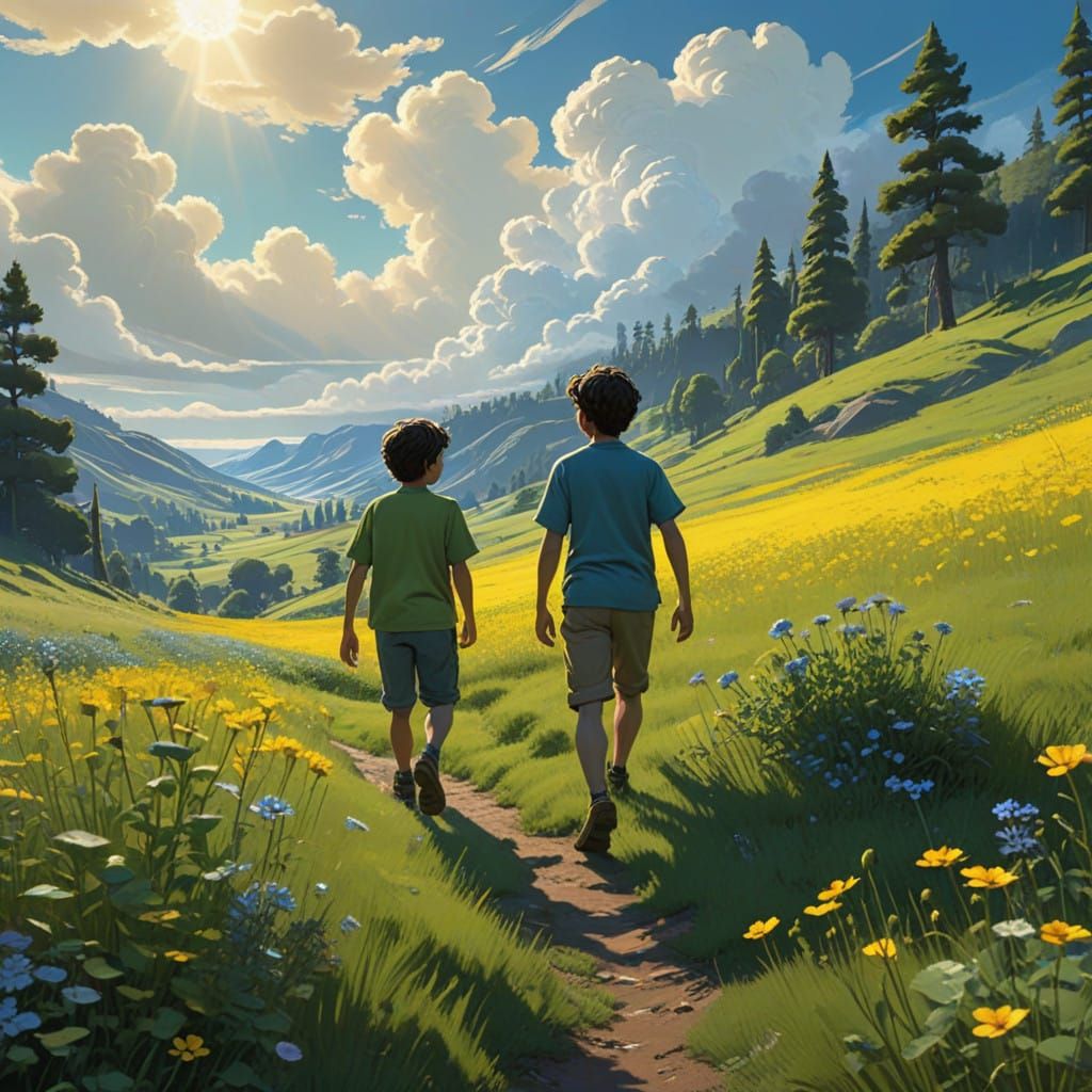 Vibrant Summer Meadow Adventure in Whimsical Computer-Genera...