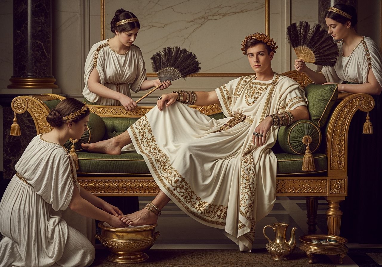 Young Emperor in Lavish Roman Palace, Empire Style