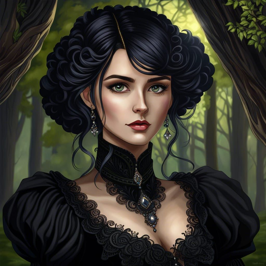 Gothic Victorian Woman in Anime Style