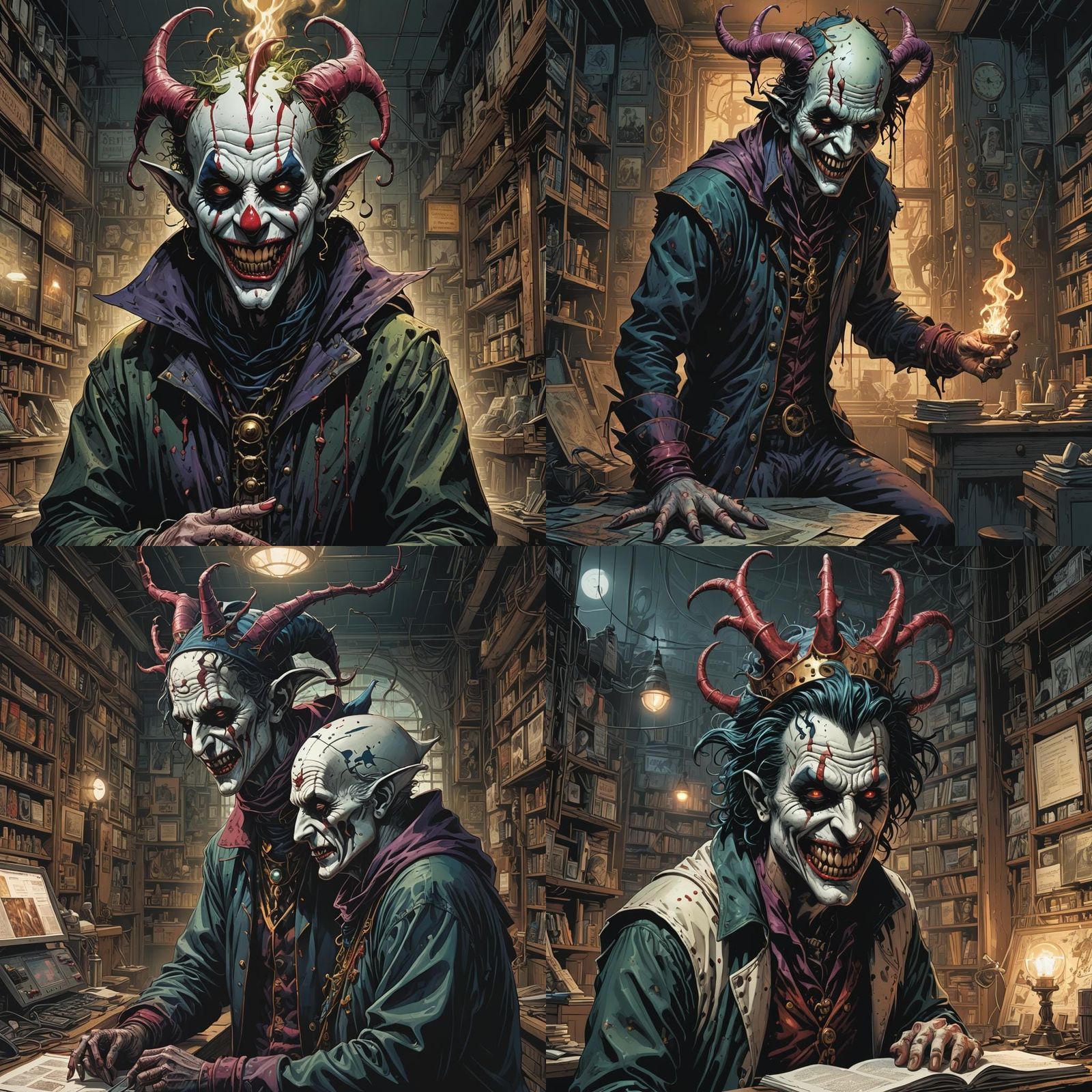 Jester infected, jilted vapor; horror defines this portrayal of self inflection; navigating evils,inner poison. photorea...