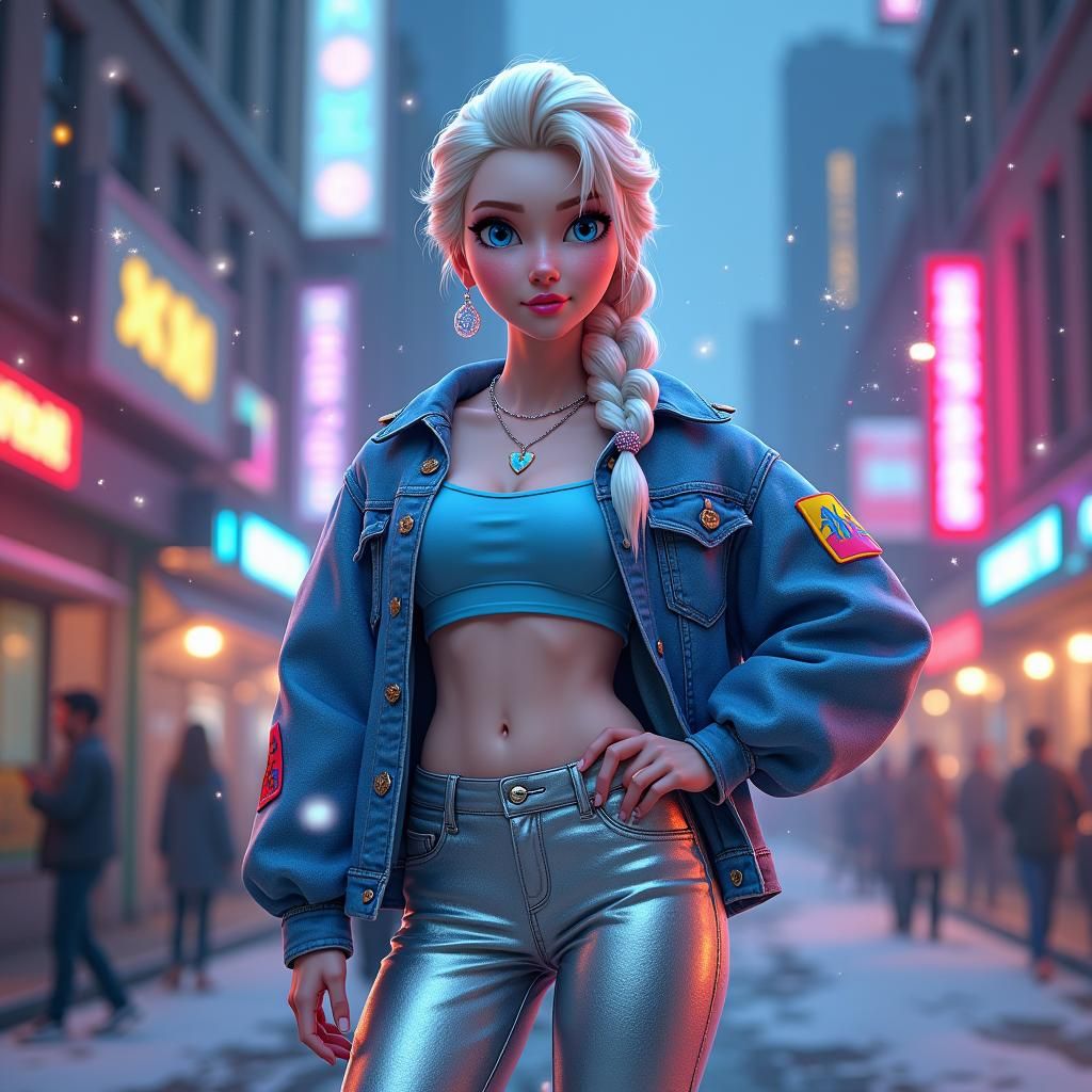 Modern Elsa in Urban Setting: Anime-Inspired 3D Art