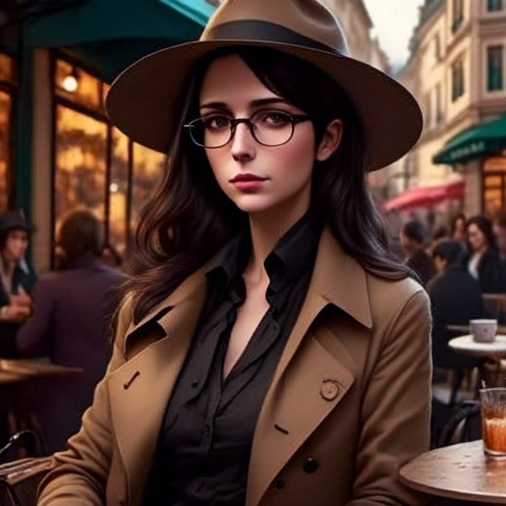 Private Investigator at Cafe in Hyperrealistic Style