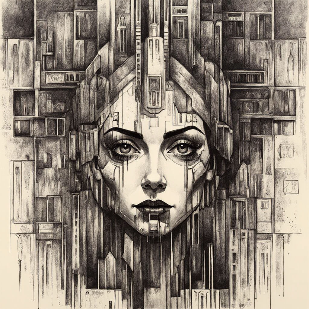 Futuristic Metropolis in German Expressionist Art Deco Style