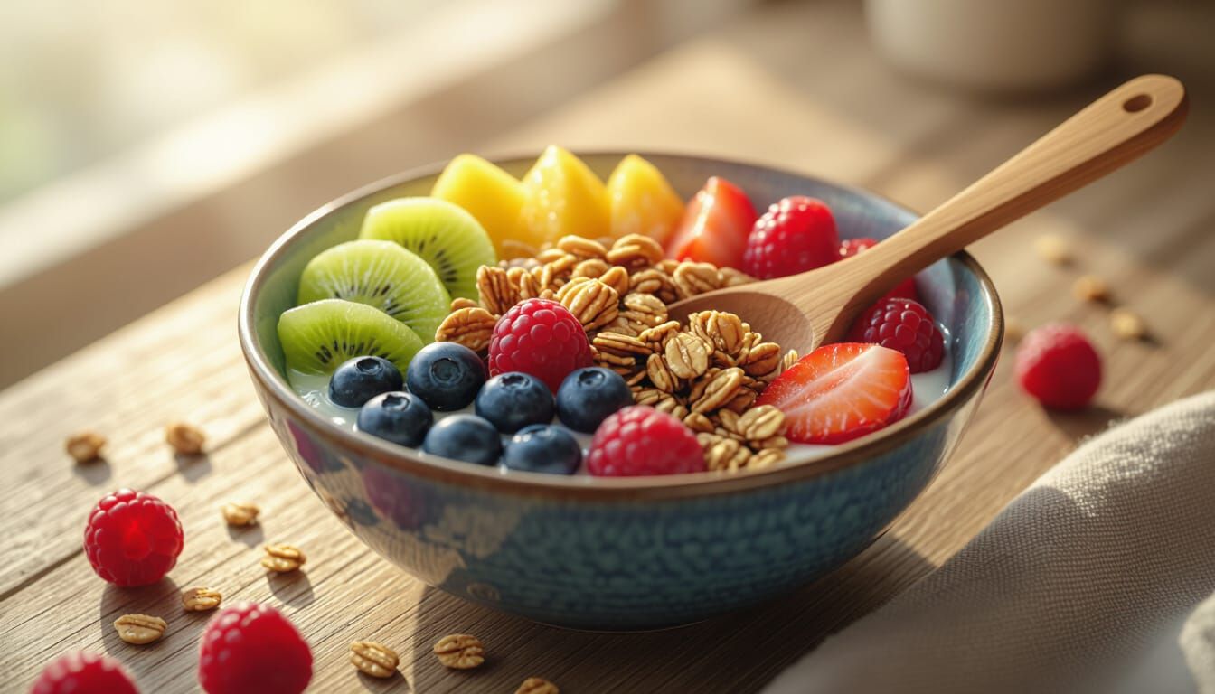 Healthy Breakfast Bowl with Granola in Natural Light