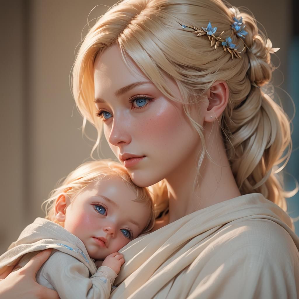 Anime Mother Breastfeeding Baby in Serene 3D Portrait