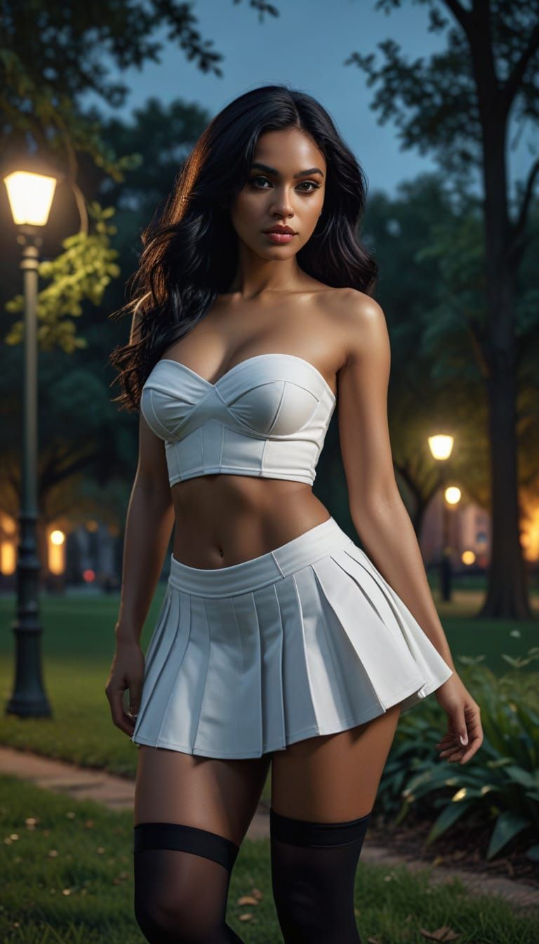 Dominican Woman Posing in Park at Night