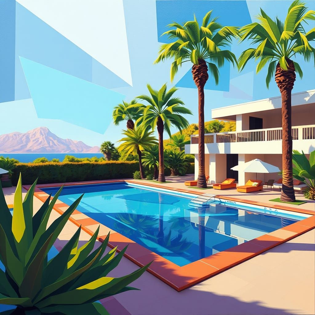 Modern Landscape in Cubist Style with Overlapping Geometries