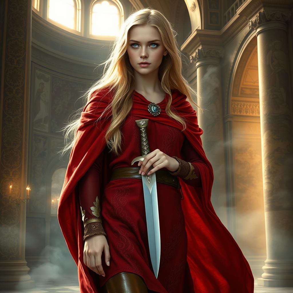 Medieval Woman in Palace with Red Tunic