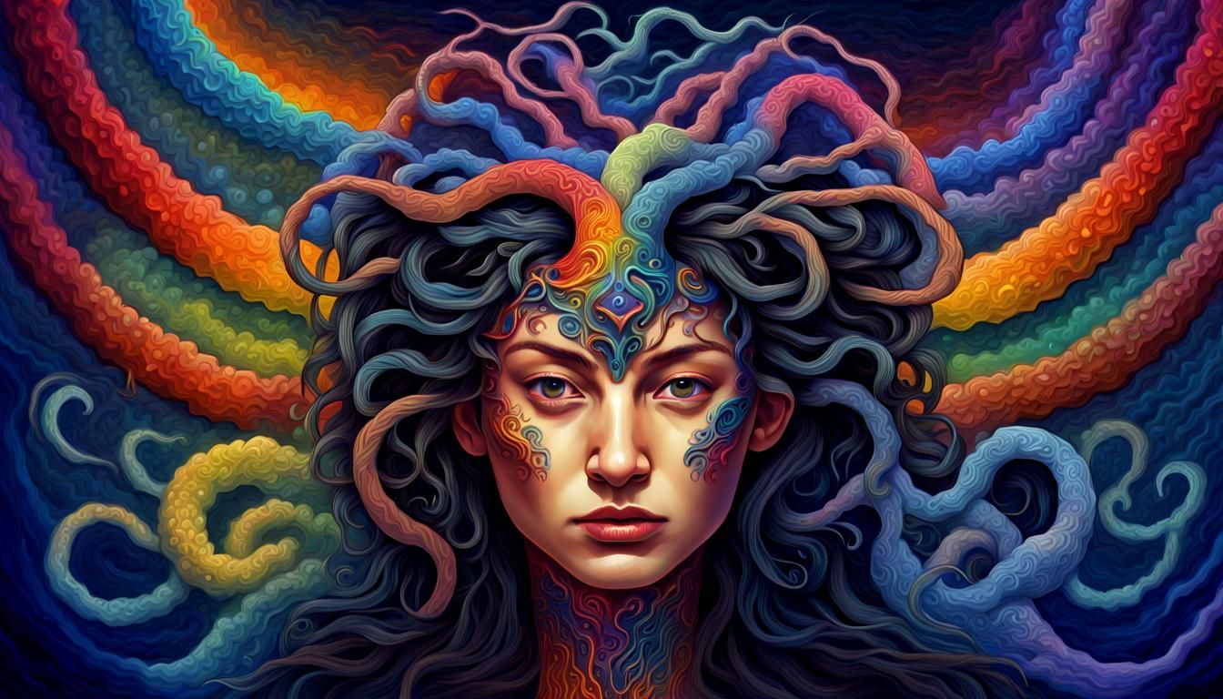 Yingarna Serpent Portrait in Impasto Oil Style