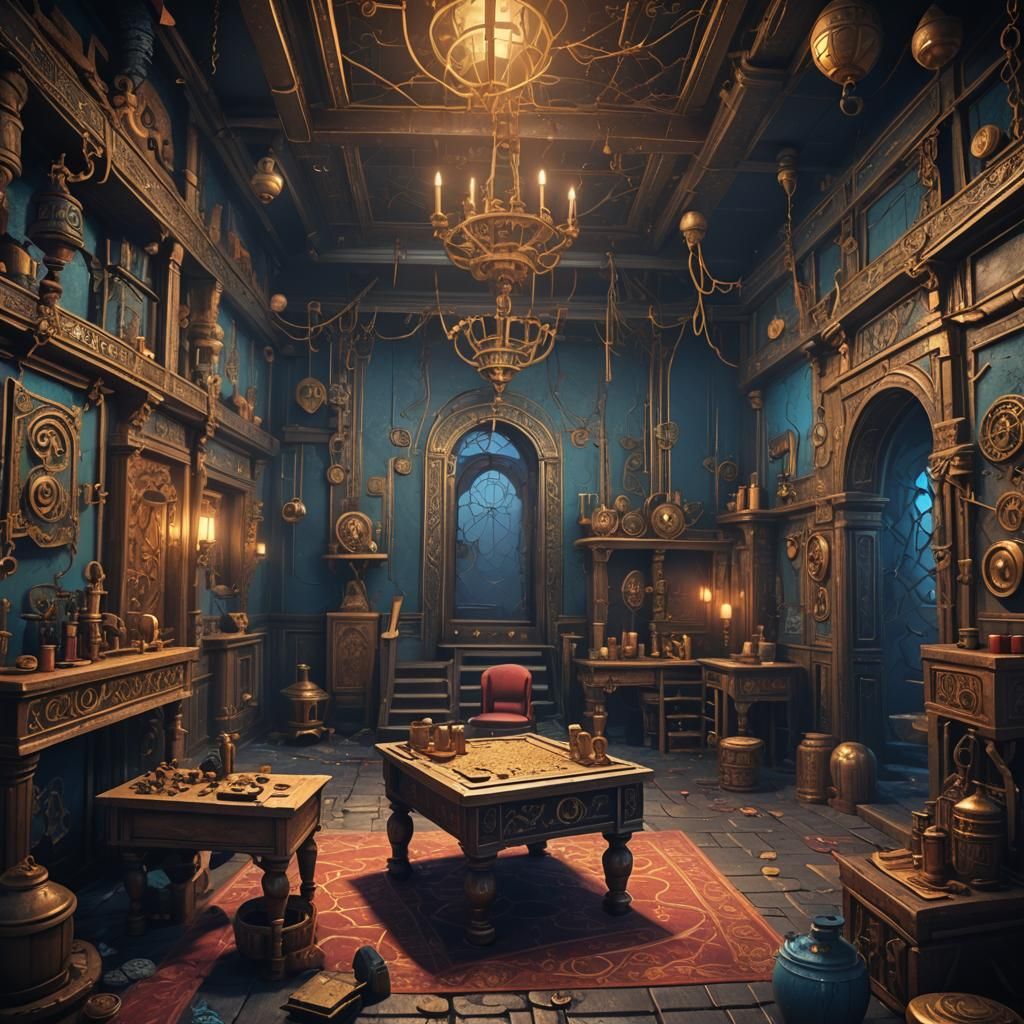 Escape Room Party Scene in Detailed Matte Painting