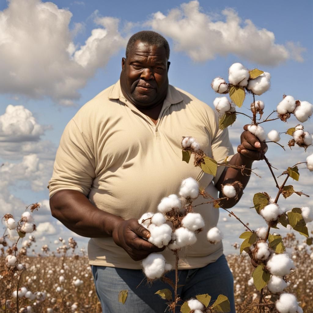 Man Picking Cotton in Historical Style
