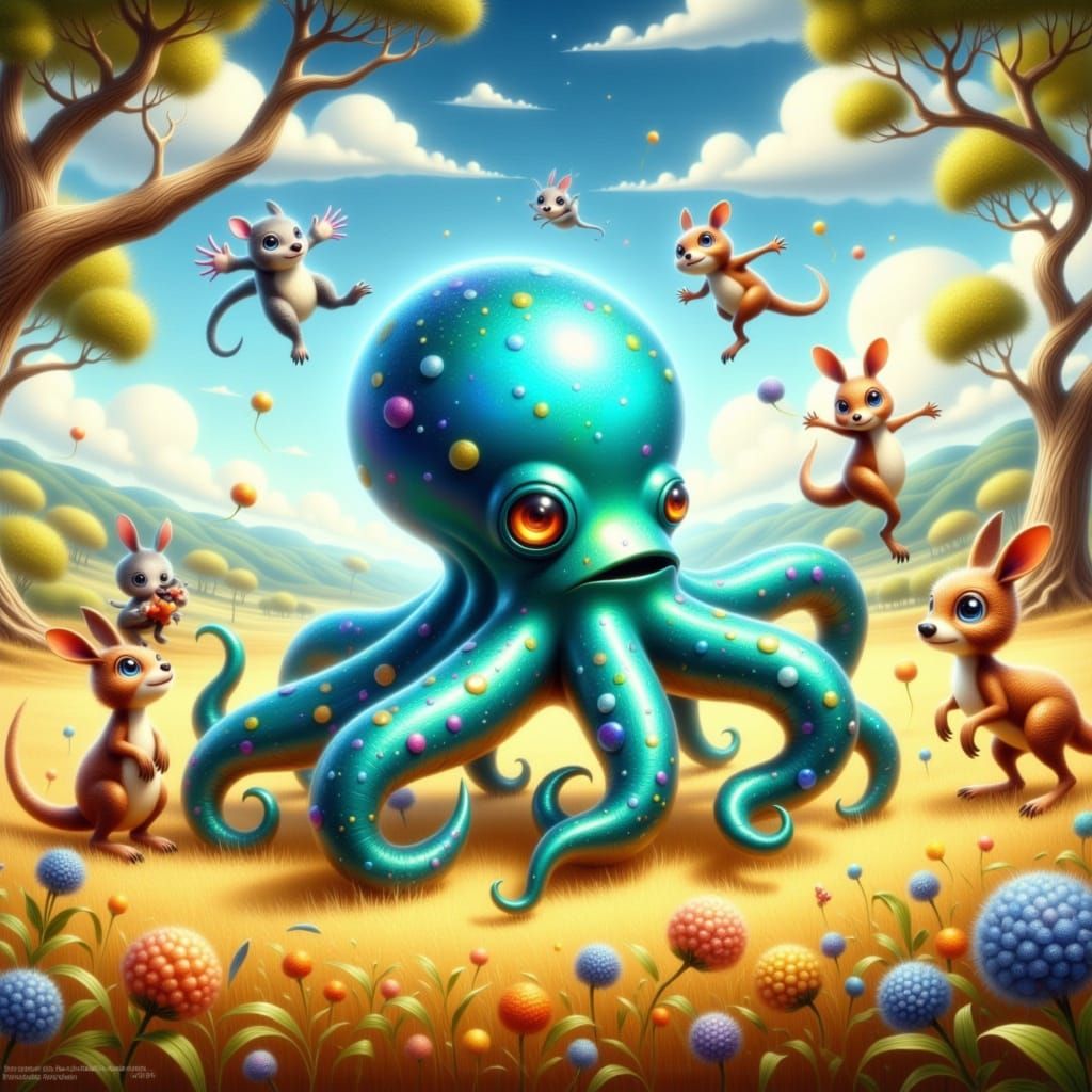 Vibrant Spider-Octopi Frolic in Australian Dreamscapes