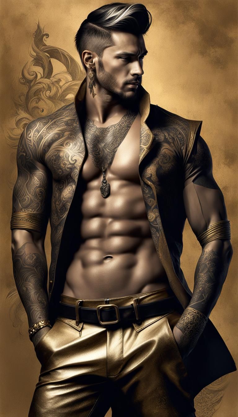 Sensual Male Portrait in Charcoal Sketch Style