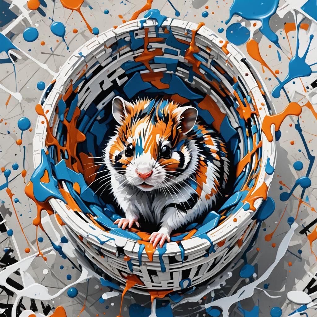 Picasso-Inspired Cubist Zebra Hamster Cubism in a Vibrant Wh...