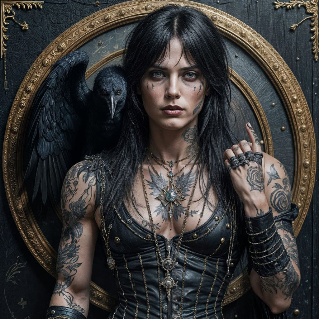 Gothic Man Portrait with Raven in Oil Paint Style