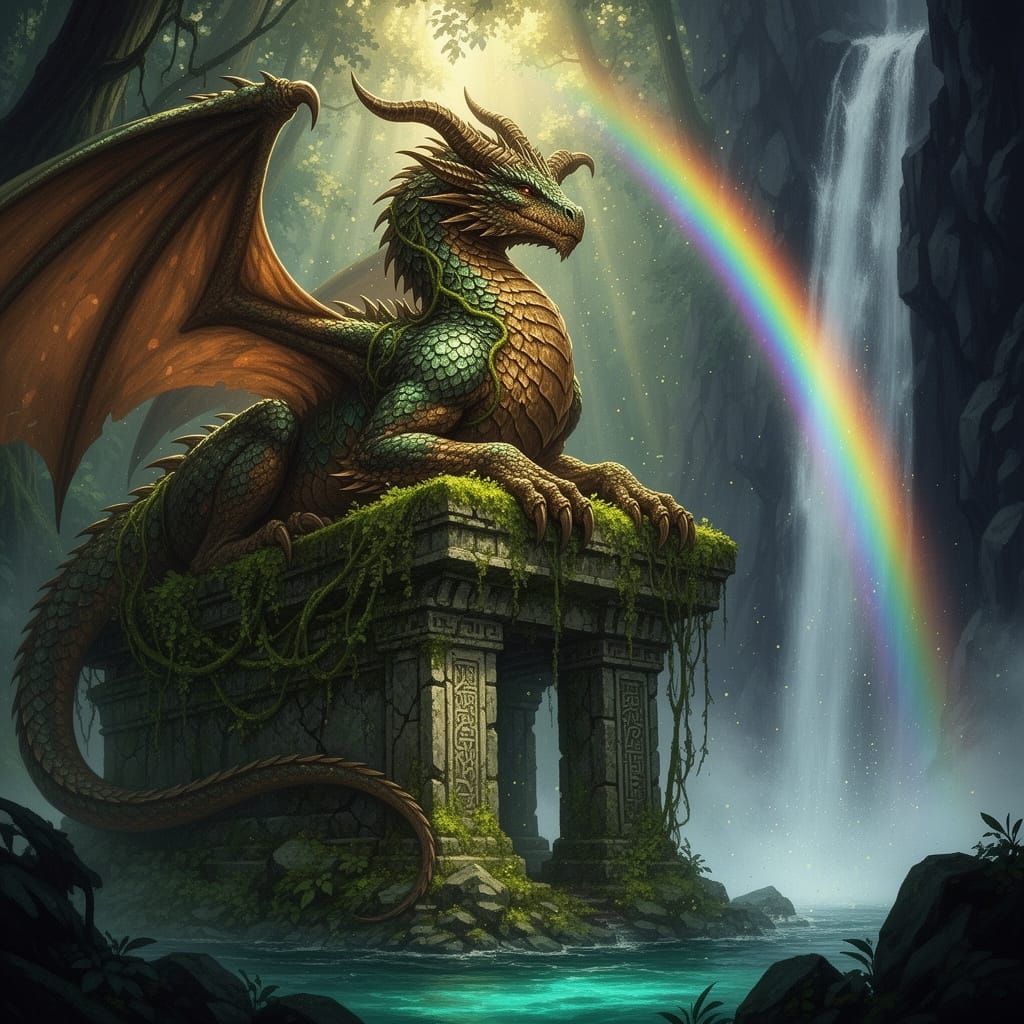 Majestic Earth Dragon on Ancient Mossy Ruins