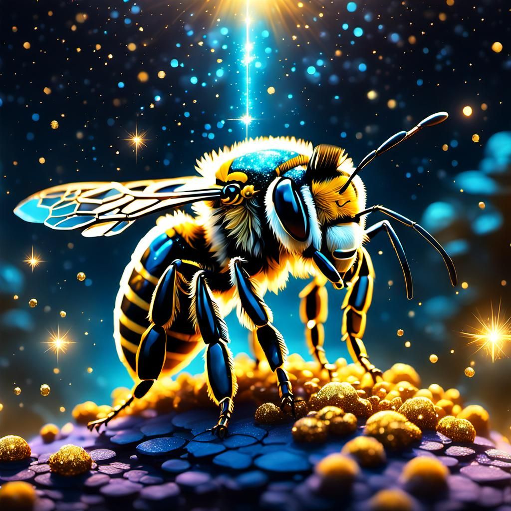 Cosmic Bee Dreamscape: Ethereal Midnight Odyssey