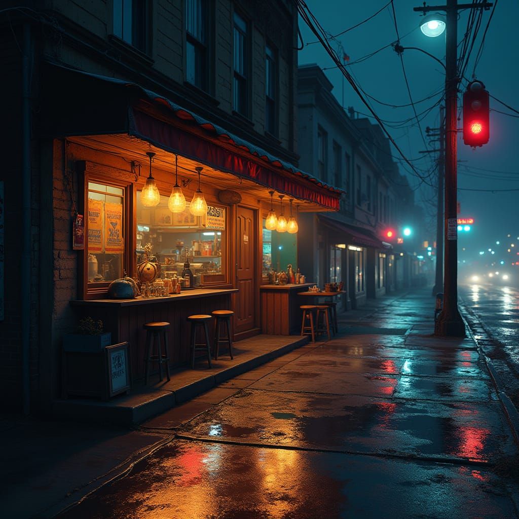 Cyberpunk Nighttime Street Scene in Lofi Atmosphere