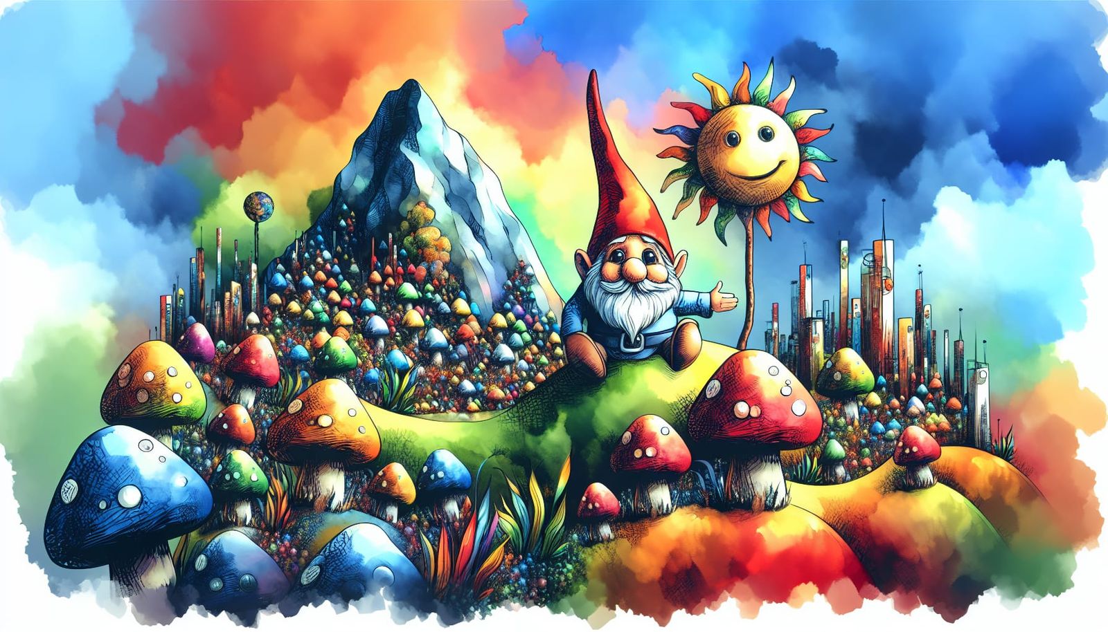 Gnome in Extraterrestrial Candyland as Watercolor Painting