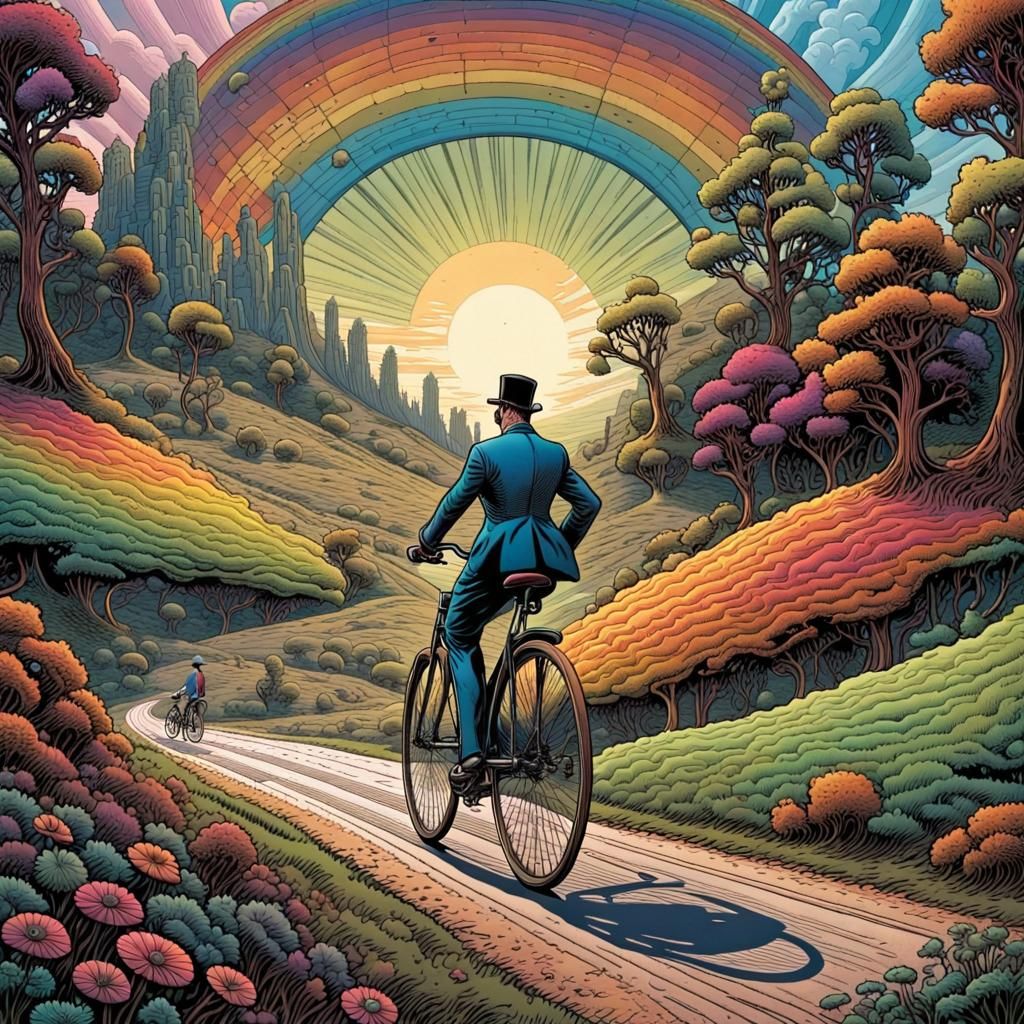 Psychedelic Penny-Farthing in R. Crumb Comic Style