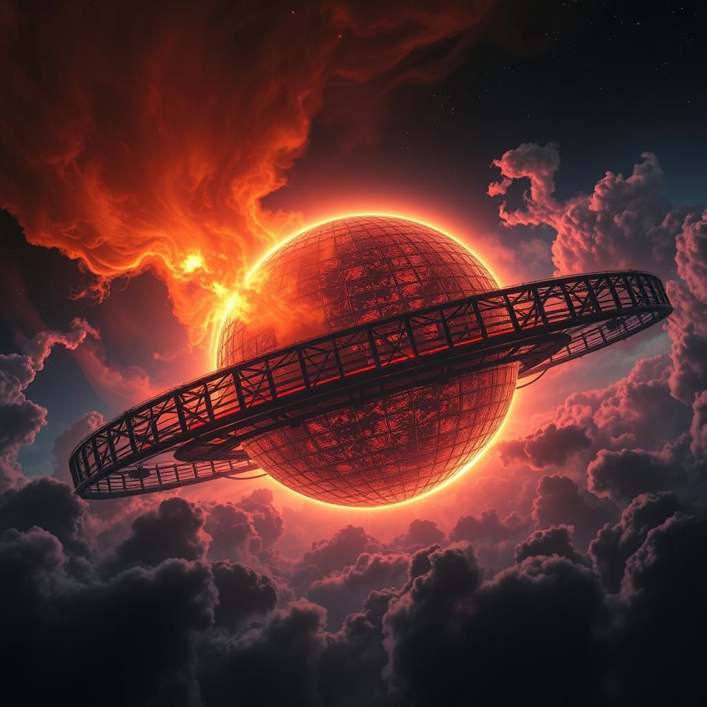 Spectacular Dyson Sphere with Nebulae and Aurora