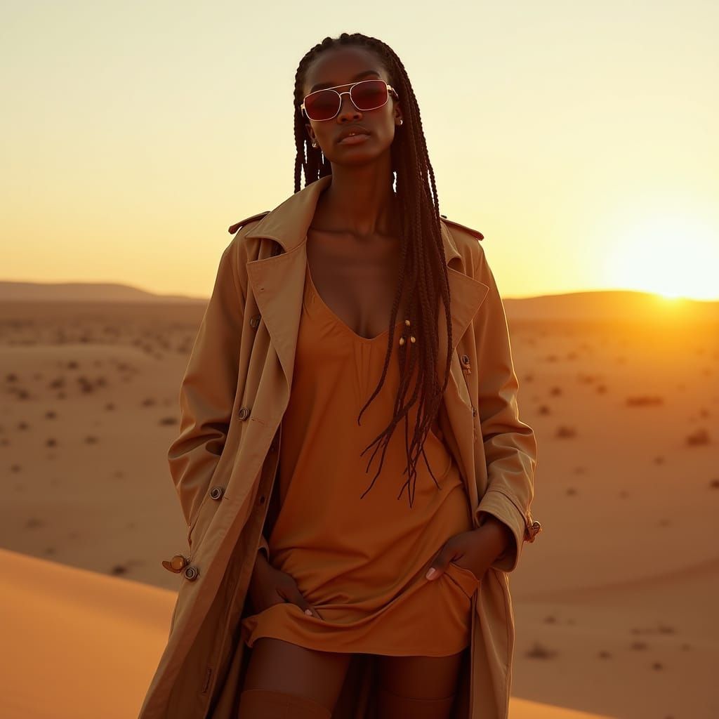 Desert Sunset: Model with Braids in Golden Light