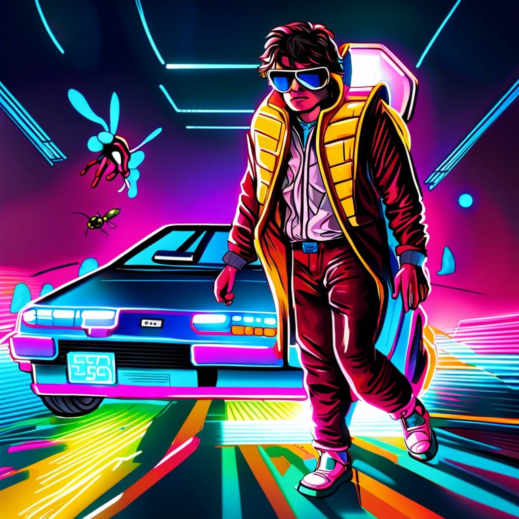 Ready Player One DeLorean with Anthropomorphic Marty Fly