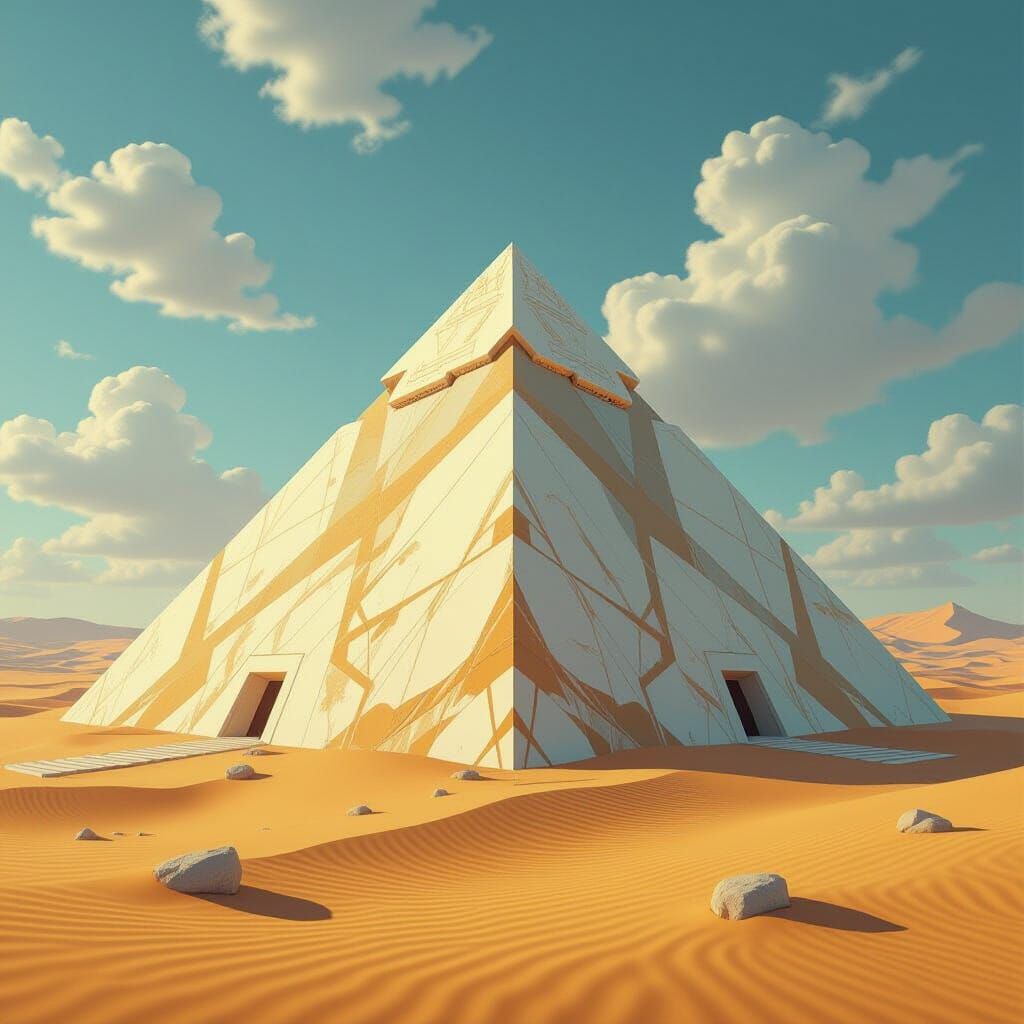 Desert Marble Pyramid in Detailed Surrealist Style