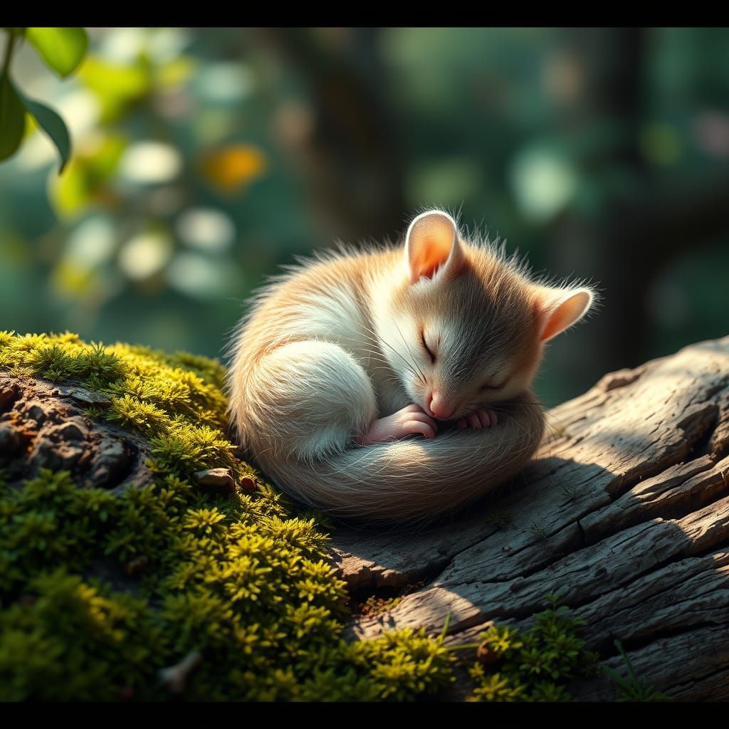 Hyper-Realistic Mouse in Whimsical Woodland Scene