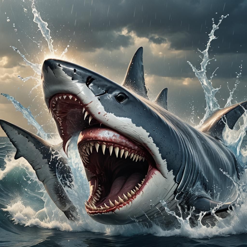 Giant Shark Leaps From the Ocean: Hyper-Realistic Digital Ar...
