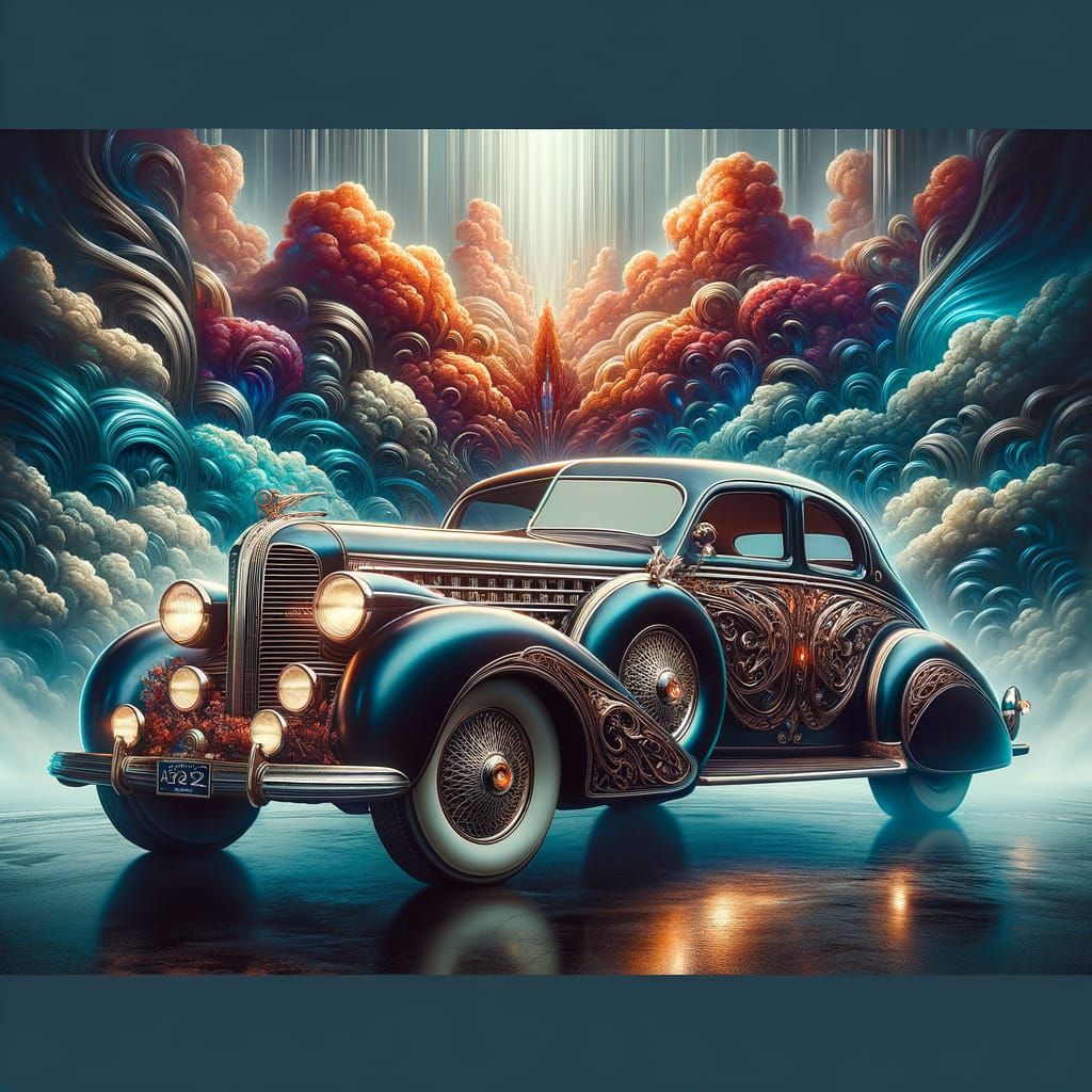 1940 LaSalle series 52 detailed matte painting, deep color, ...