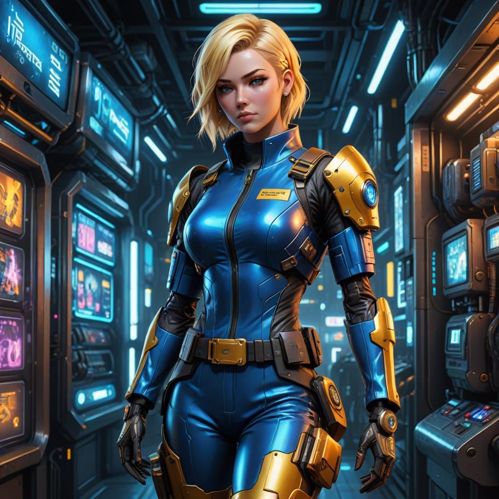 Cyberpunk Anime Pinup of a Strong Female Leader