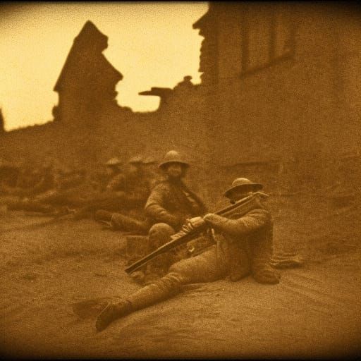 WWI Ruins: Sepia Photo of British Infantry, 1916