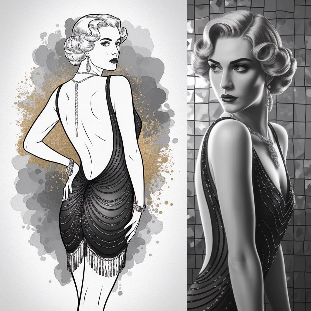 Elegant 1920s Woman: Minimalist Fashion Sketch