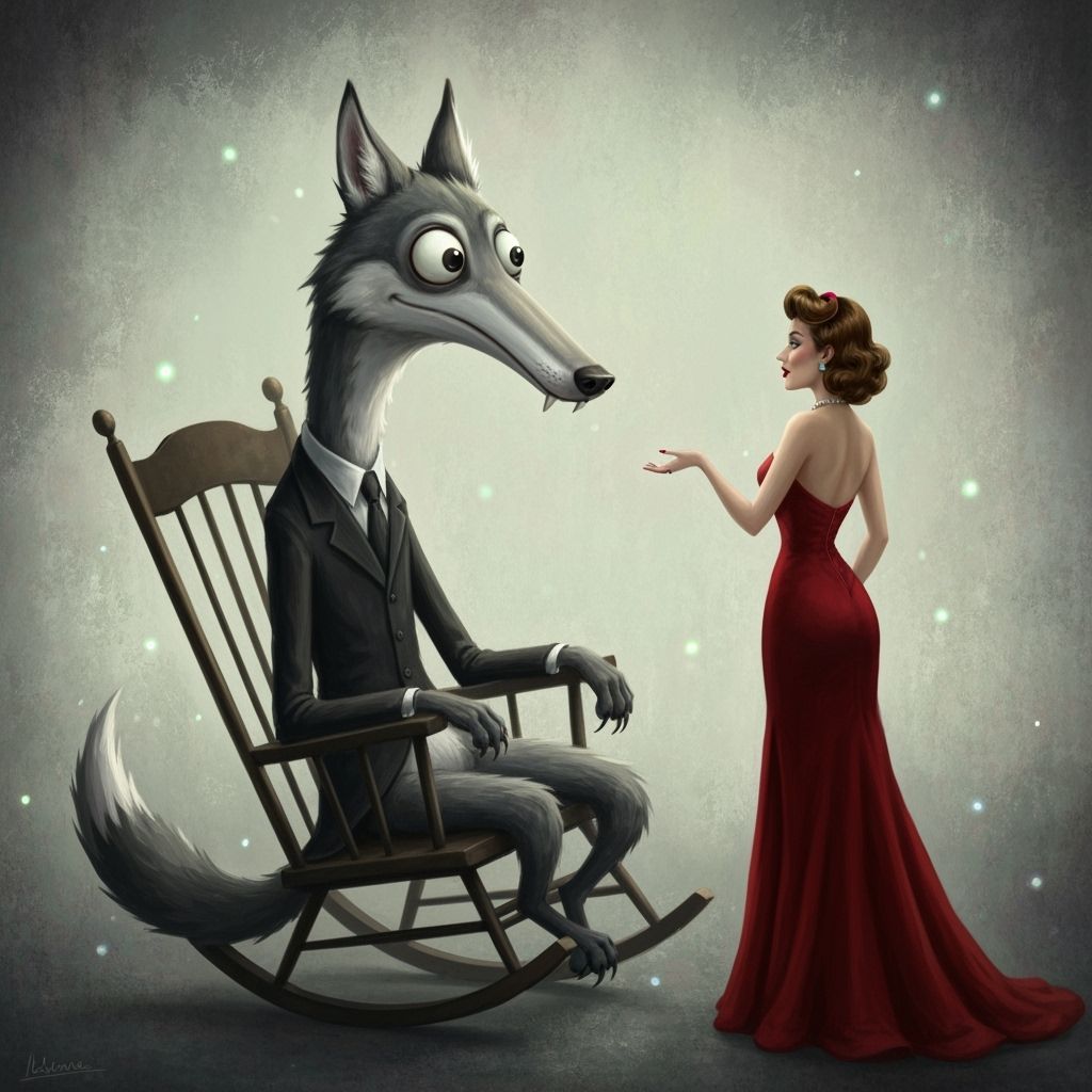 Whimsical Wolf Gentleman and Pinup in Dreamscape