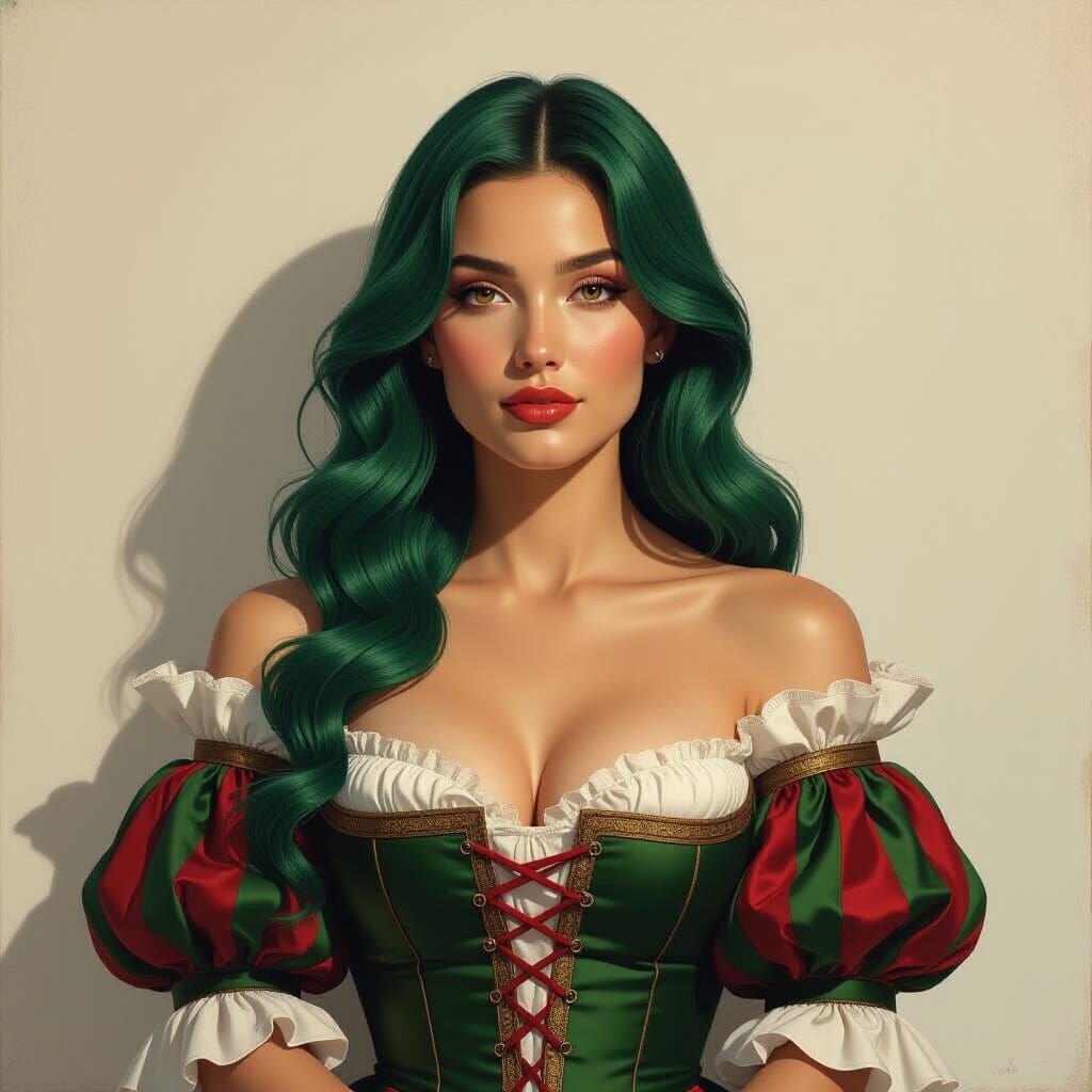 Renaissance Woman with Green Hair in Michelangelo Style