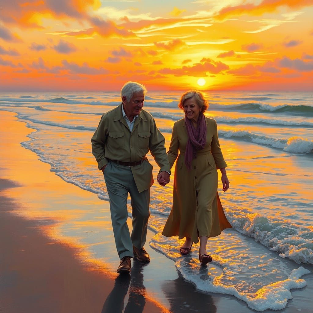 Warm Autumn Sunset Beach Stroll