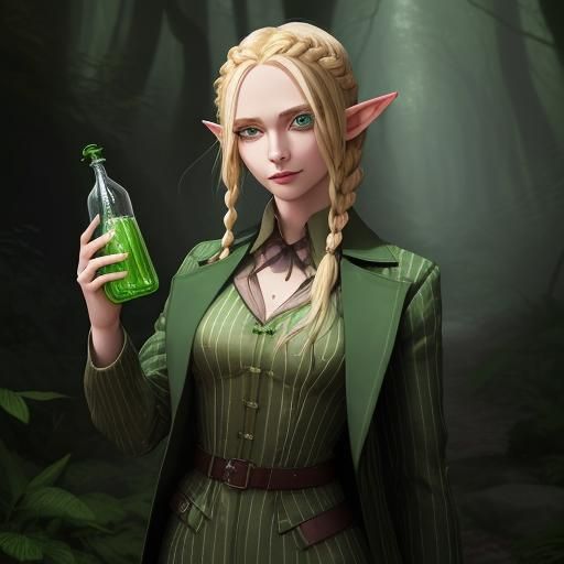 Half-Elf Alchemist with Potion in Forest