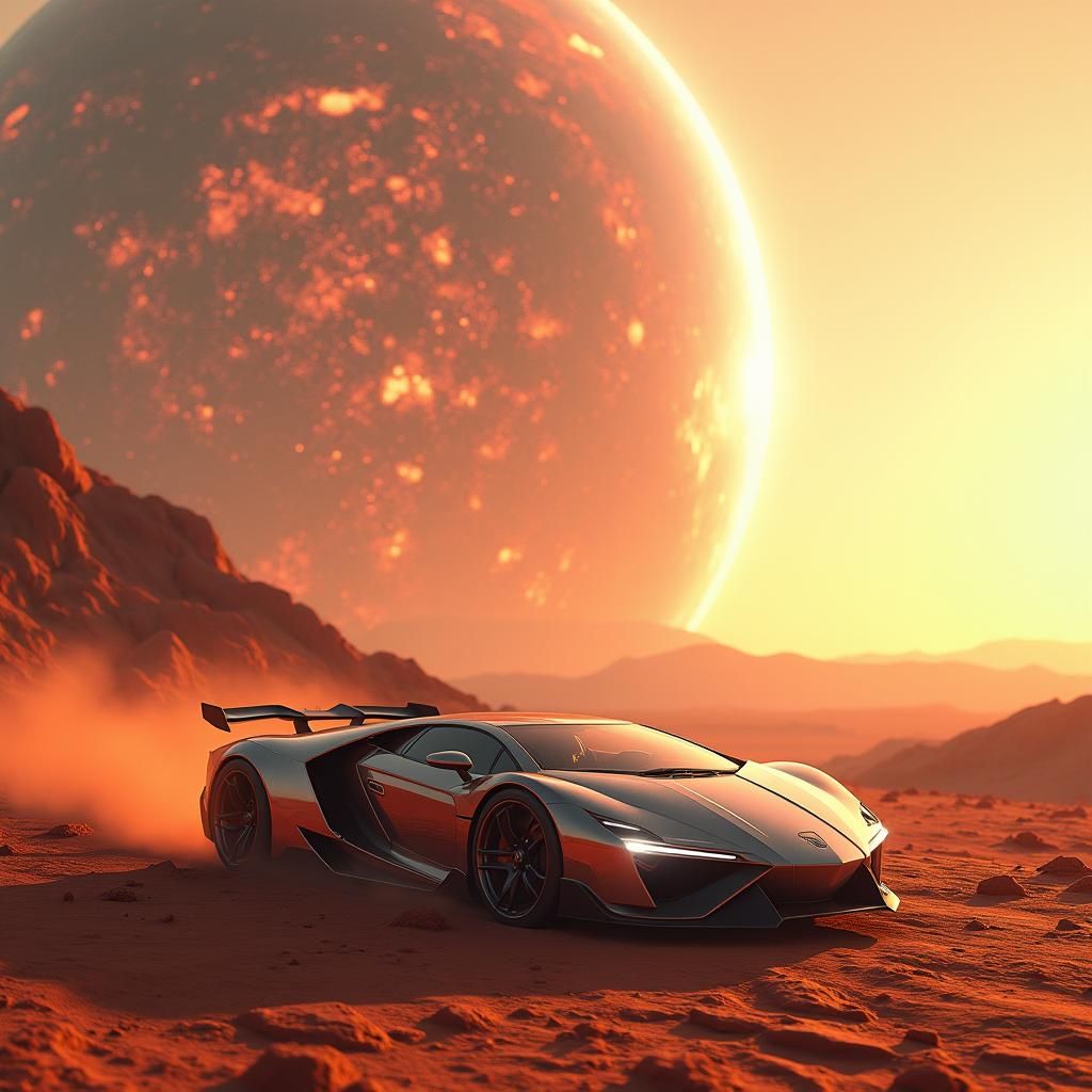 Lamborghini on Mars Beneath Hexagon Dome: Concept Art