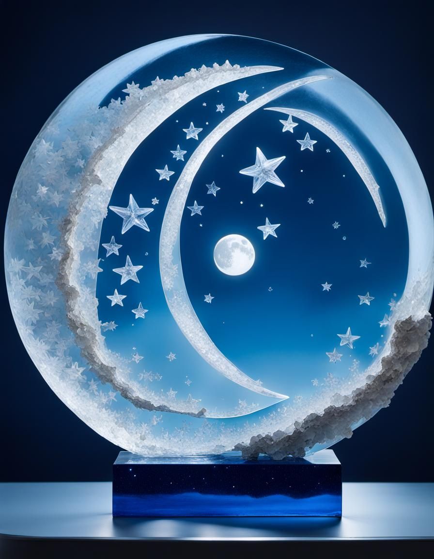 Crystalline Moon and Stars 3D Sculpture