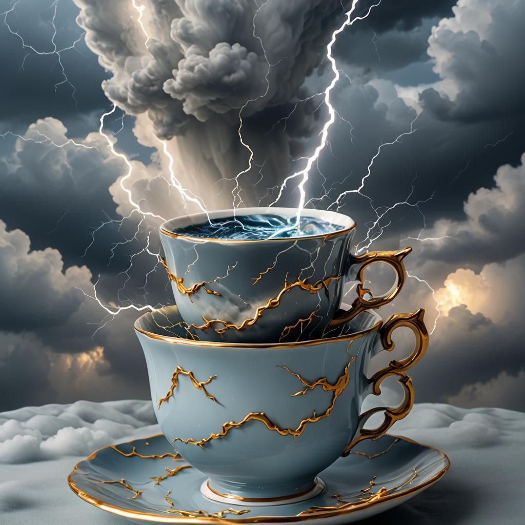Surreal Stormy Teacup: Whimsical Macro Image