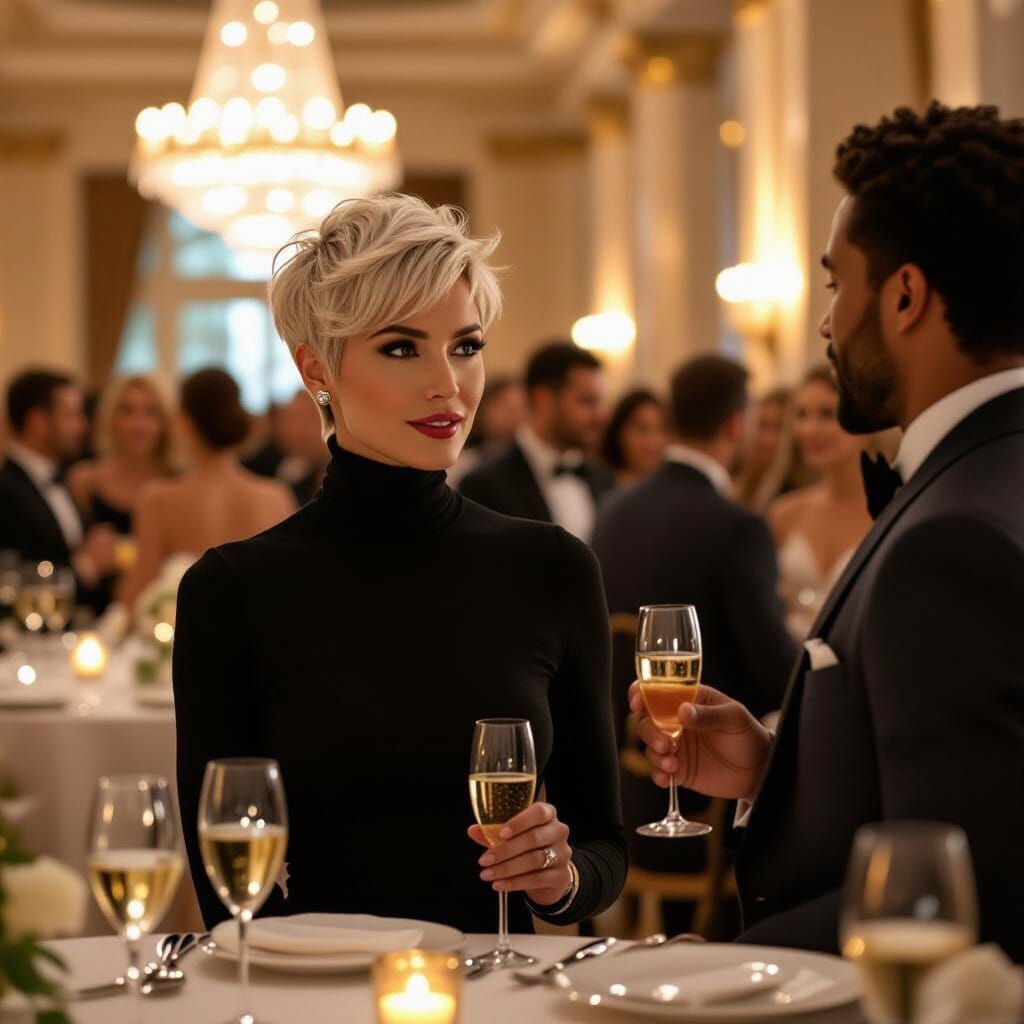 Elegant Woman at Luxury Event, Cinematic Film Still