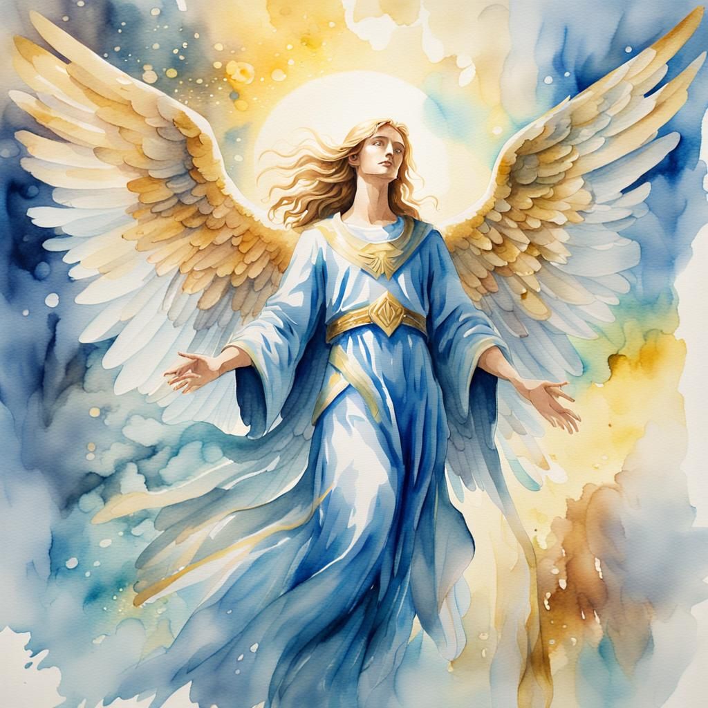 Archangel Uriel in Watercolor Style